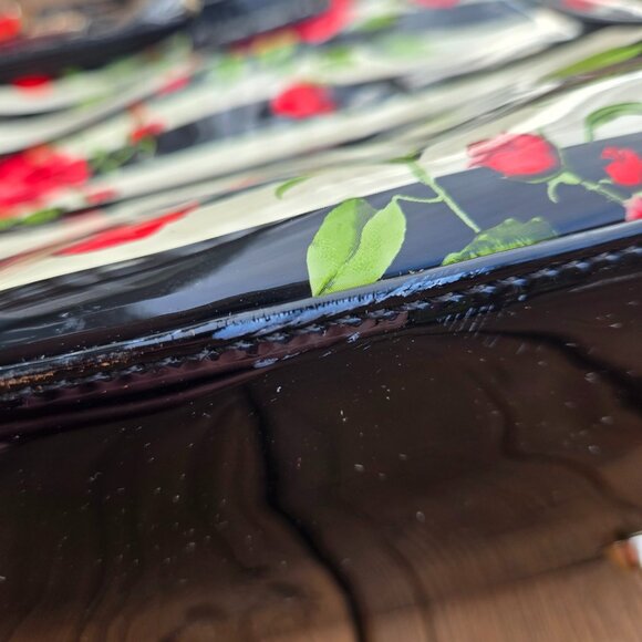 Y2K Glossy Top Handle Shoulder Bag Black White Striped Red Rose Floral Emo Goth - Picture 11 of 14